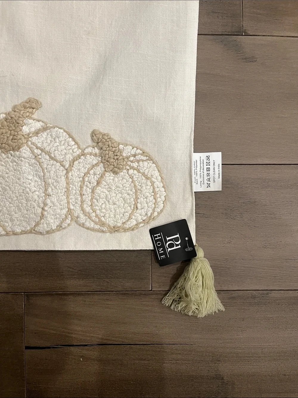 NEW Cream Pumpkin Embroidered Table Runner with Tassels